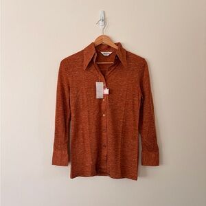 90s Japanese Vintage Makeone Rust Orange Button Up Jersey Blouse NWT